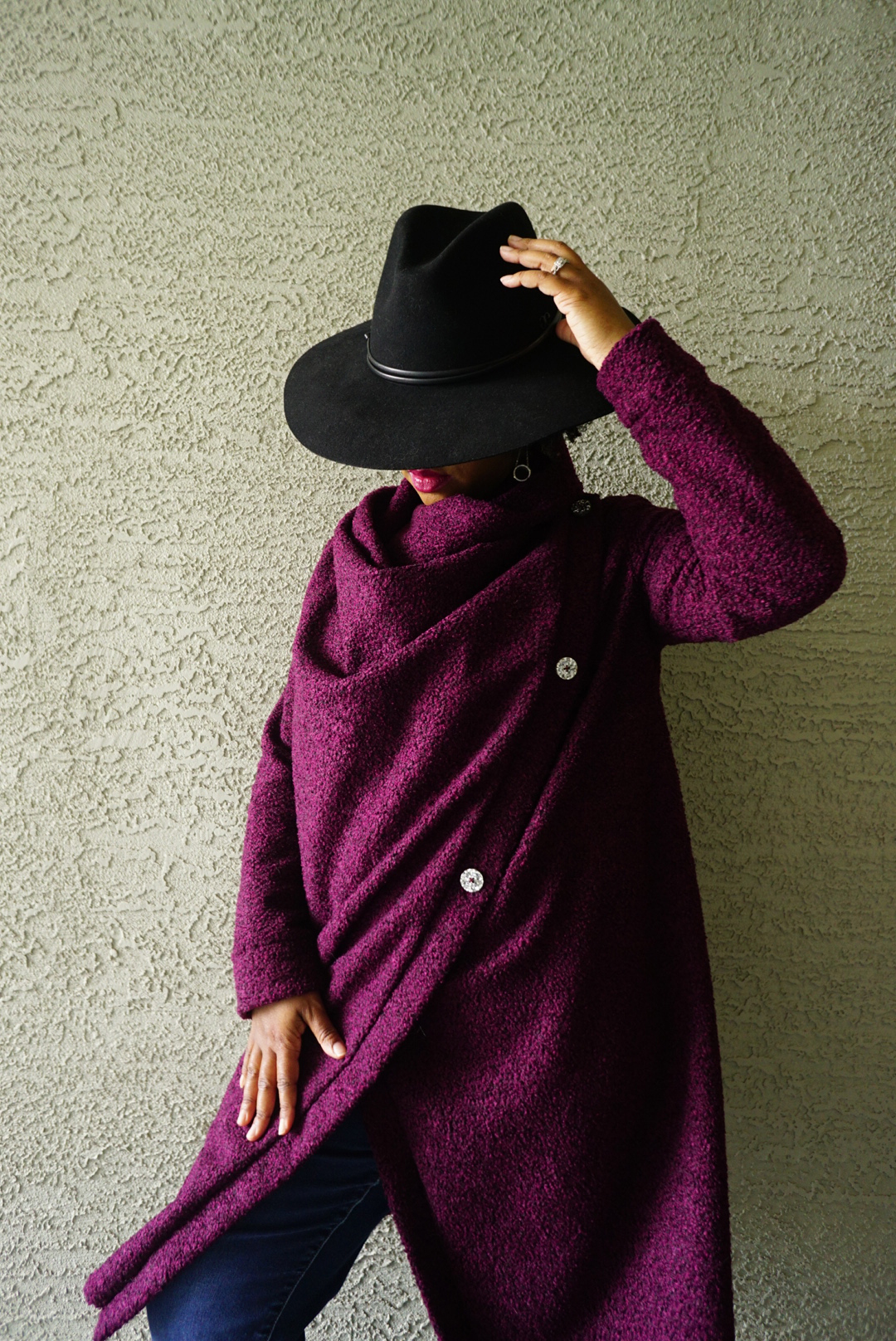 black woman in a maroon coat mccalls 7262